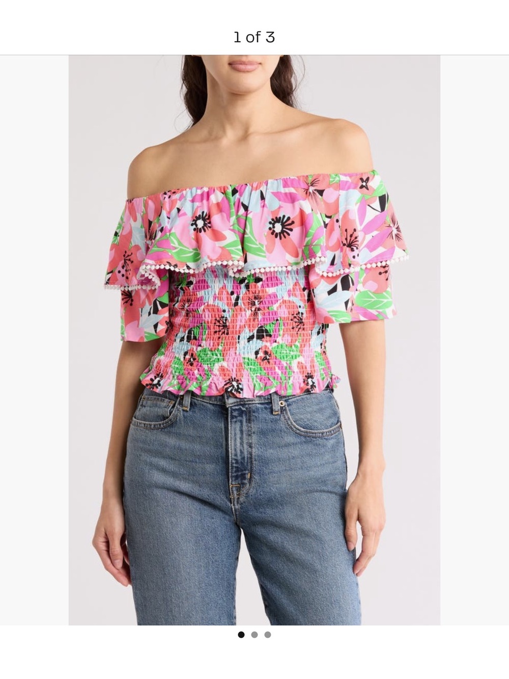 By Design Pink Floral Off-Shoulder Ruffle Short Sleeve Top